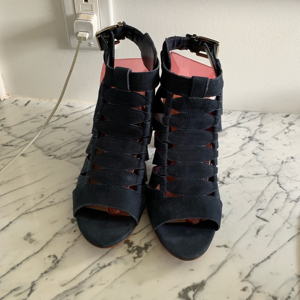 Navy  Suede Women's Heeled Sandals